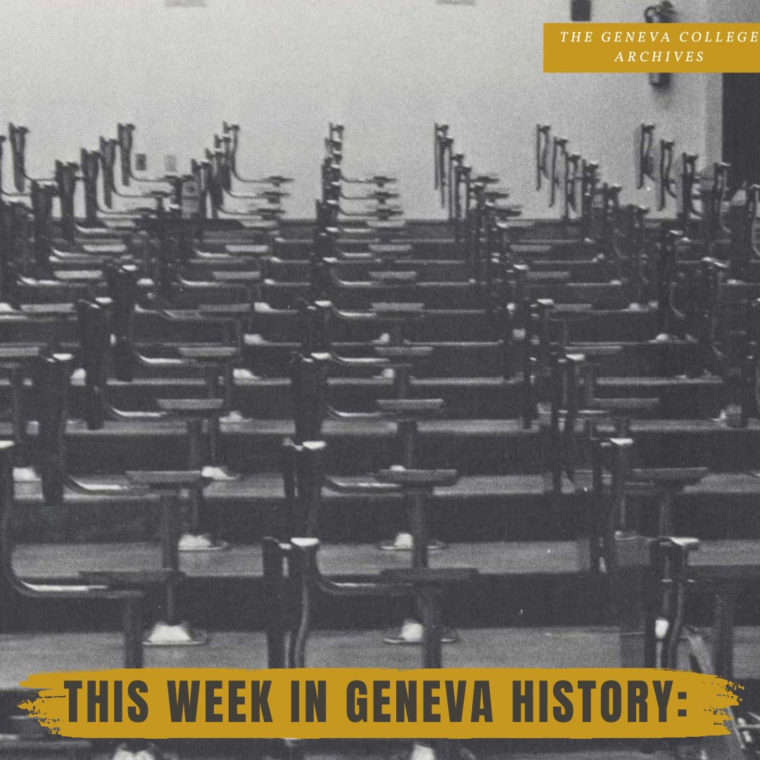 On April 23, 1973, it was discovered that all the seats have been removed from the chairs in S&E 15. The culprits left instructions on the blackboard about where to recover the missing seats, nuts, and bolts. 

#genevacollege #history #prank