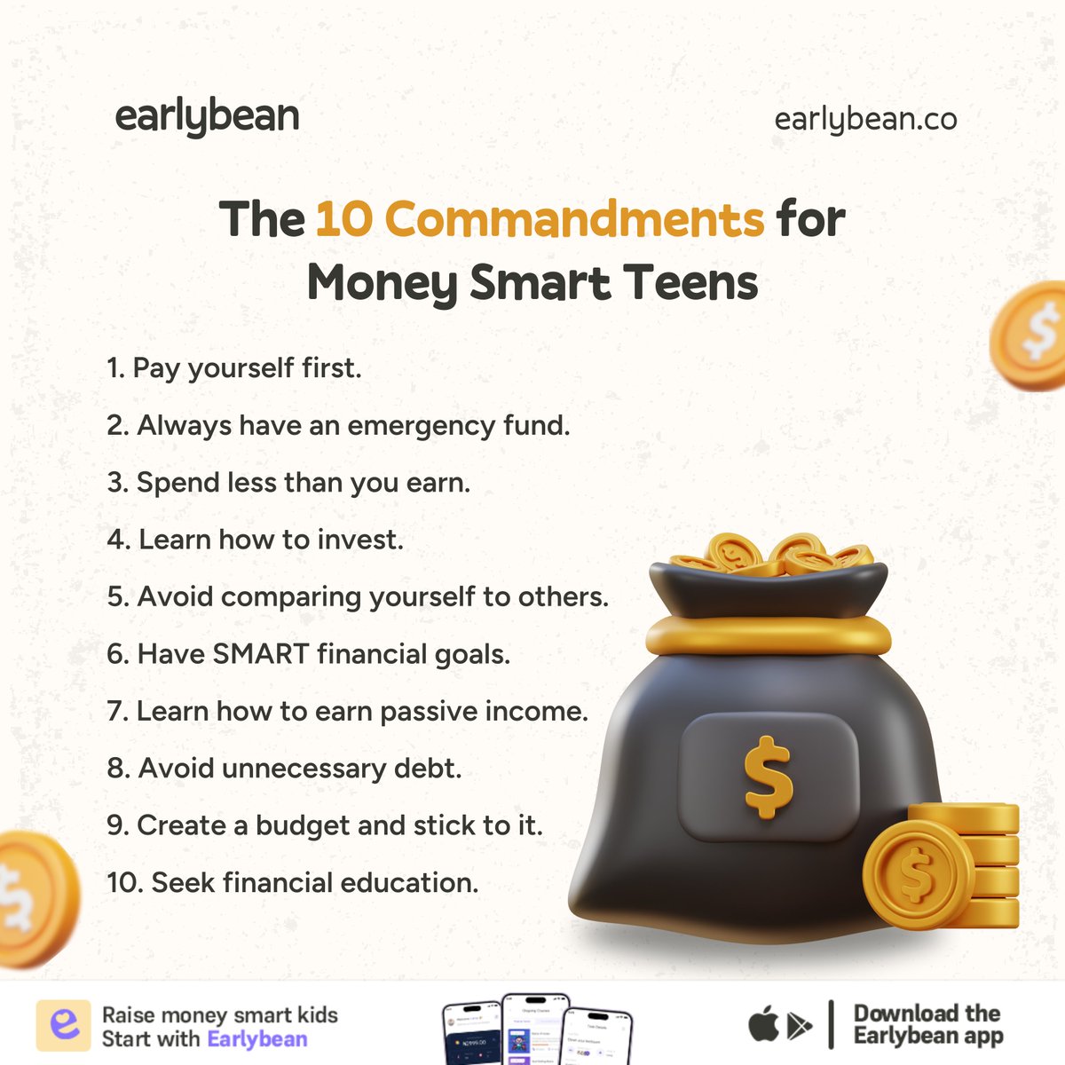 Teens, repeat after me; “I will……”

Share this post with that friend that is always asking you for urgent 2k 😅.

#myearlybean #financialliteracyforkids #moneysmartkids #teenpreneur #teens #teenlife #financialliteracymonth
