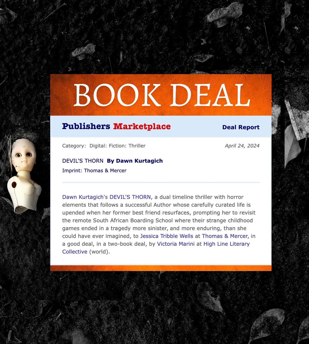 Guess what??? The secret is out! I get to give⁣ you more insidious novels! There are FOUR more books from me, and DEVIL’S THORN is coming for you in 2025!⁣ ⁣ Thank you endlessly to my agent @LitAgentMarini and to Jessica Tribble-Wells and the whole Thomas & Mercer team! ⁣ ⁣