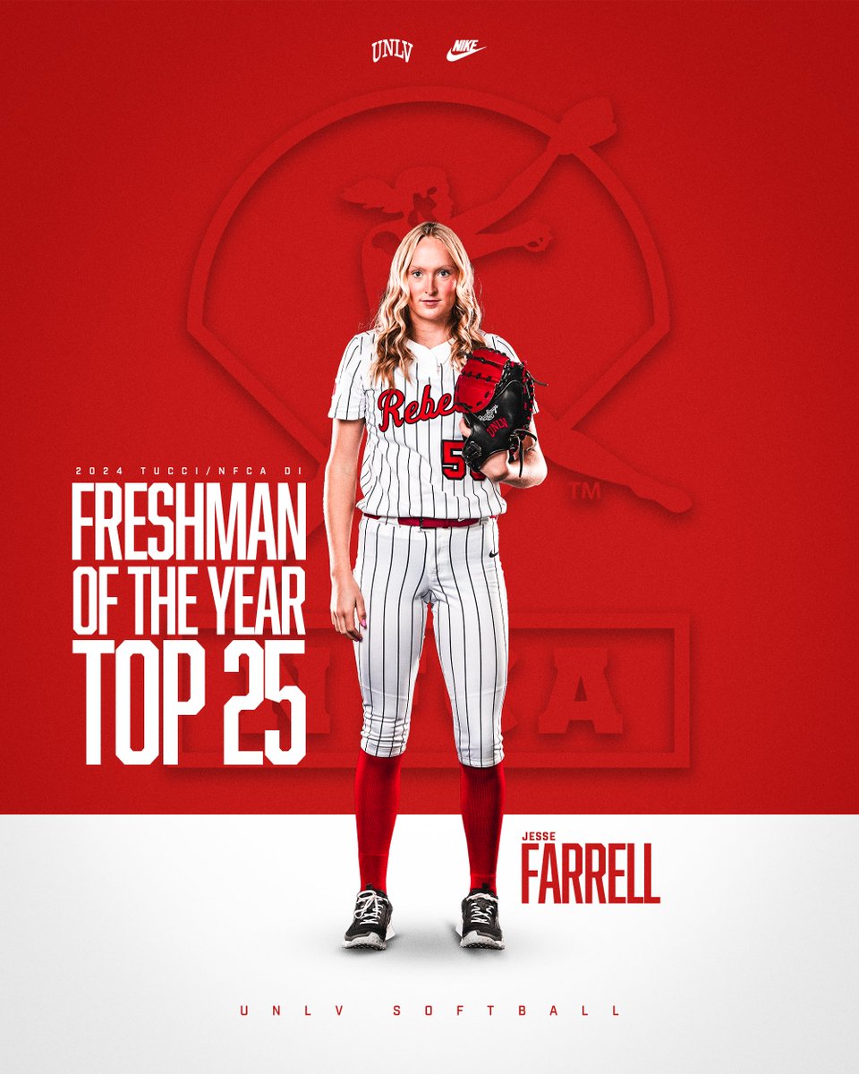 UNLVSoftball's tweet photo. OUR CATCHER!!!! Jesse Farrell has been named to the TUCCI/NFCA D1 Freshman of the Year Top 2️⃣5️⃣ list!! https://t.co/SftmU6mCPS