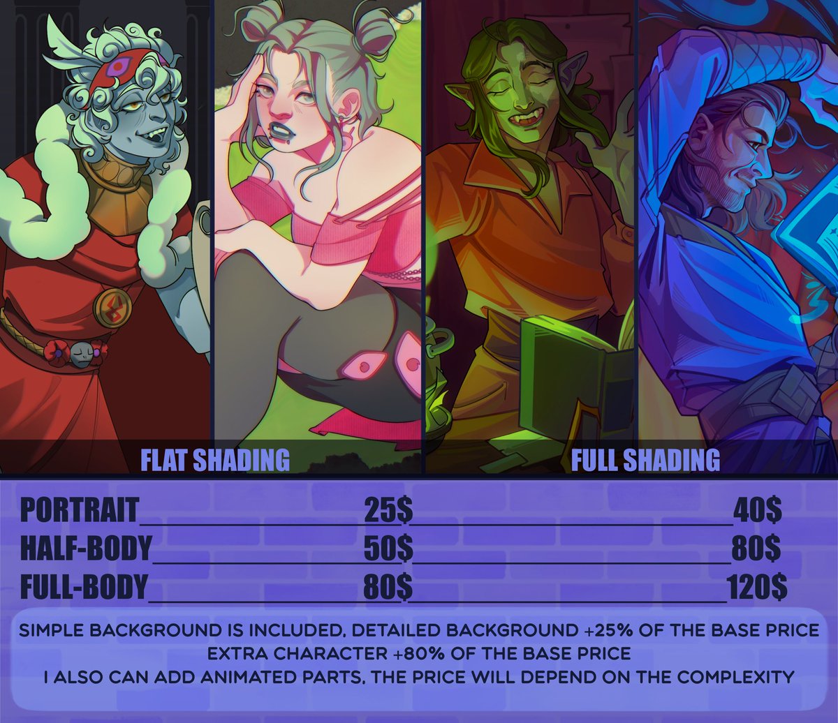 Commission open?? Commission open! ⭐️
I'll be very grateful for retweets!

I DO:
Human/anthro characters, OC or fanart 
NSFW 
Blood and light violence

I DON'T:
Mechas
Hard guro
Animal (as a main character of illustration) 

If you interested you can contact me on twitter ⭐️