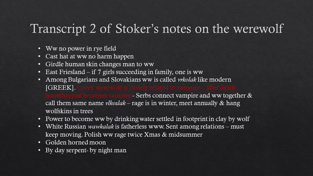 DrSamGeorge1's tweet image. 4. The transcript below shows he became fascinated by the relationship between #vampire &amp;amp; #werewolf; 'after death the lycanthropist becomes a vampire'. These are the ideas that #Stoker took from The Book of Werewolves, which inspired #Dracula