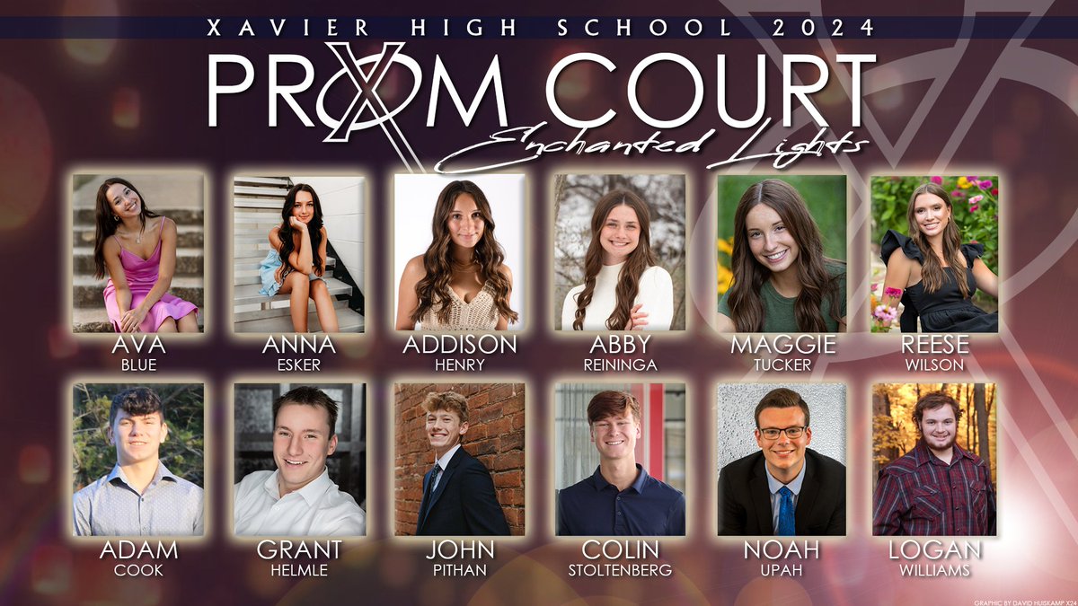 XavierSaints's tweet photo. Congratulations to Ava, Anna, Addison, Abby, Maggie, Reese, Adam, Grant, John, Colin, Noah and Logan on being named to our 2024 Prom Court! #WeAreXavier https://t.co/mFjlyjE6Yt