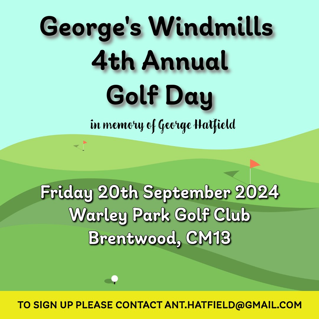 Following the incredible success of last year's golf day, we're pleased to announce our 4th annual golf day!
#childhoodliverdisease #Livertransplantation #georgeswindmills #OrganDonation #essex #benfleet #livertransplantation #essexcharity #essexhospitals #sickchildren #golf