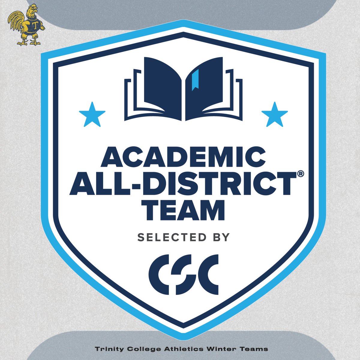 POST SEASON HONORS 🐓
Trinity College Athletics is proud to have 16 student athletes across 4 winter teams on their College Sport Communicators Academic All-District Honors!

M&amp;W Bball 🏀
M&amp;W Swimming&amp;Diving 🏊‍♀️🏊‍♂️

#RollBants🐓