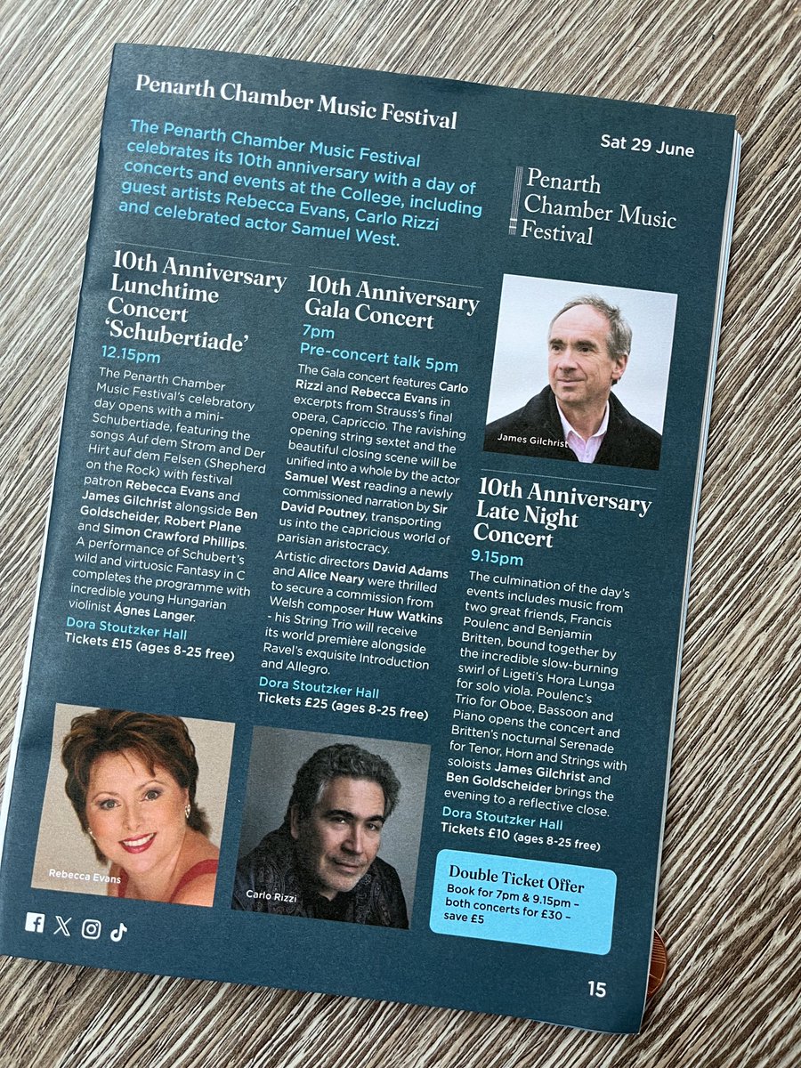 Excited to see Penarth Chamber Music Festival anniversary day advertised in RWCMD brochure! For all details visit penarthchambermusicfestival.org.uk ⁦@RebeccaEvansSop⁩ ⁦@CarloRizziMusic⁩ ⁦@WatkinsHuw⁩ ⁦@DavidAdviolin⁩ ⁦@AliceNeary⁩ ⁦@RWCMD⁩