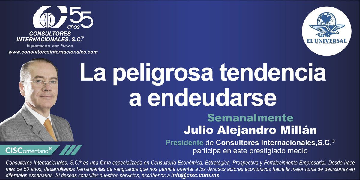 La peligrosa tendencia a endeudarse/ Julio Alejandro Millán @jamillanc , Presidente de @CISC_SC en @El_Universal_Mx

Consúltalo en:
eluniversal.com.mx/opinion/julio-…

#businessleaders #data #análisis #Noticias #empresariales #consultores #economia #consultoria