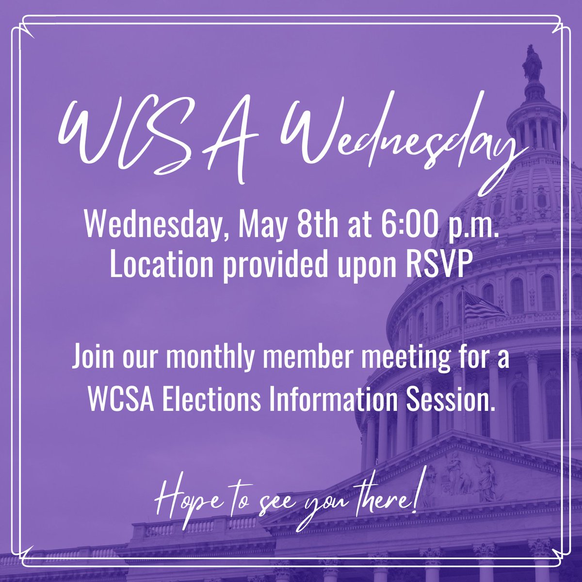 At our next WCSA Wednesday, we’ll be providing information on elections for next term’s board. Hope you can join us for this and additional updates on May 8th at 6 pm!