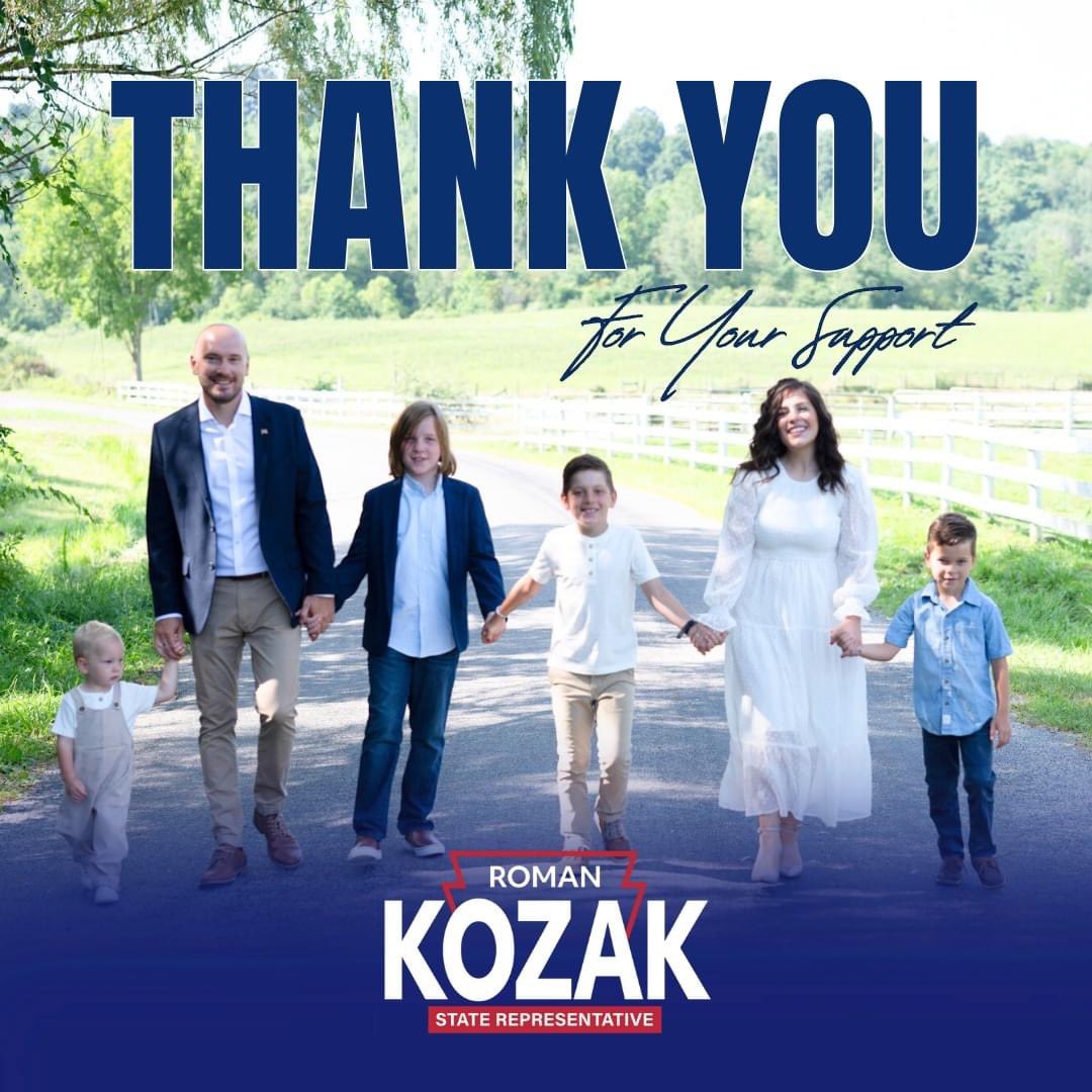 Kozak4PA's tweet image. Thank YOU for electing me to be the Republican nominee for State Representative in the 14th District! Your support means the world. On to November! #kozak4pa #PennsylvaniaPrimary #staterep