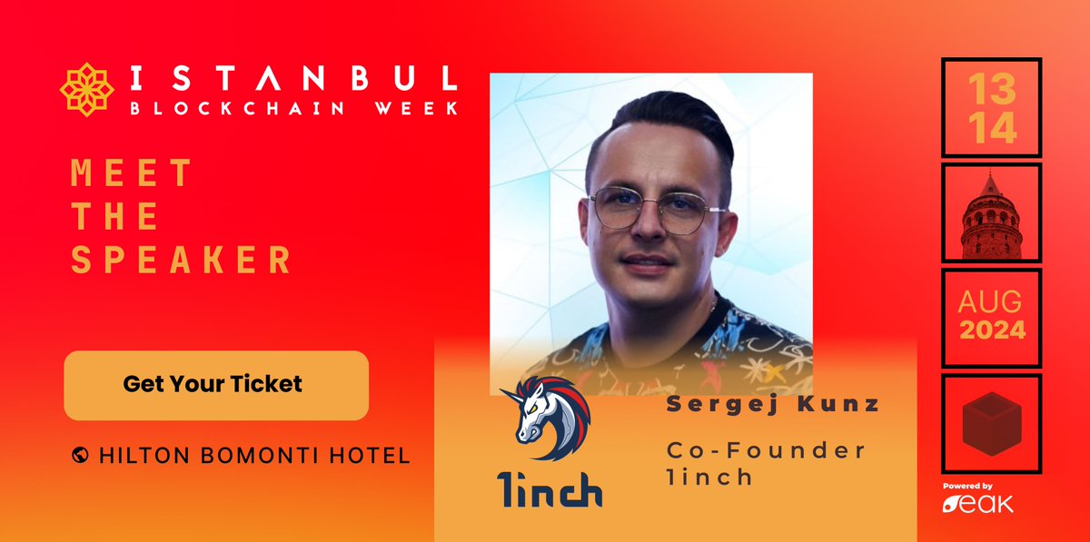 IstanbulBlockWk's tweet image. 🌟 We are thrilled to welcome Sergej Kunz, Co-Founder of 1inch Network (@1inch), to #IBW24! 🎉

Sergej Kunz, co-founder of 1inch Network, worked in consultancy for companies like Bosch, Siemens, and Porsche, focusing on cybersecurity. He started in crypto in 2012, mining Ethereum