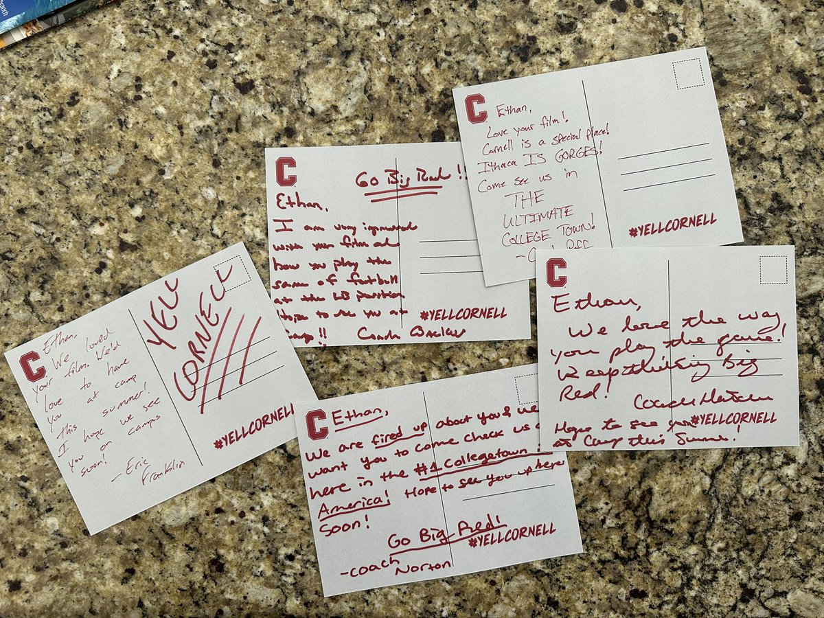 Ethan_Adams32's tweet photo. Thank you @BigRed_Football coaches for the handwritten mail. Truly appreciate the time to reach out personally like that. Means a ton. #YellCornell https://t.co/gj8AQ6hzYt