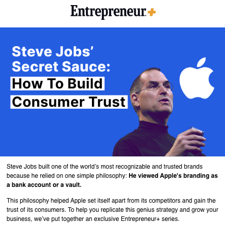 Thank you for featuring this exclusive series of articles we wrote on the homepage of Entrepreneur.com and in the newsletters. Among the many marketing and branding strategies out there, here is one that Steve Jobs used to grow Apple: 1l.ink/DKMD7ZZ @entrepreneur