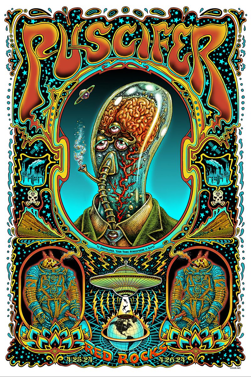 Tonight's poster for Morrison, CO is designed by @EmekStudios. A limited edition of 300 regular 16”x 24” posters will be available at the merch booth. Check out more of Emek’s work at emek.net