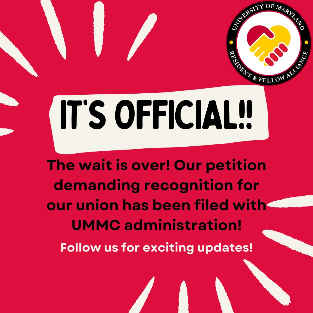 UMRFalliance's tweet photo. It's official! We filed for voluntary recognition with our employer @UMMC today. We are proud of all of our supporters who want better working conditions and wages and improve patient outcomes. We are affiliating with @AFT_Maryland @AFTunion @AFLCIO #unionproud https://t.co/Okirw0mBUk