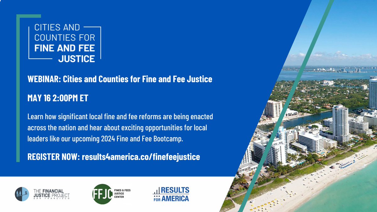📣Calling all local policymakers &amp; advocates interested in fine and fee reform !📣

Join us on May 16 to learn about key reforms being enacted across the nation + find out how you can be part of the next wave of local leaders driving change. 

Register: tinyurl.com/cities-and-cou…