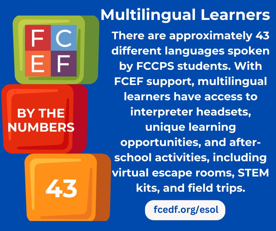 The Falls Church Education Foundation supports the FCCPS ESOL program and its many multilingual learners. Learn more about the educational and cultural activities available to students. fcedf.org/esol