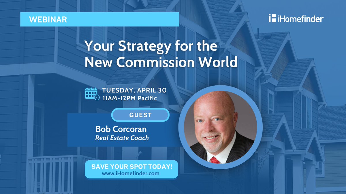 Join us with Bob Corcoran next Tuesday and learn how to maximize your opportunities in the new commission world! Register: tinyurl.com/23cu6fr3
#realestate #realtors #realestateagent #realestatebrokers #realestatemarketing #realestatemarketingtips #realestatecoaching