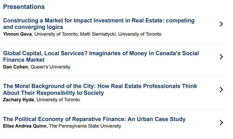 If you're at #UAA2024 join us for sessions on Urban Geographies of ESG & Social Finance--Friday 9:50 & 3:30 (Lyceum 5) Stellar lineup including co-organisers @jparish2015 + @YinnonG and @richmg_ Stacey Sutton, @EmilyRosenman Zachary Hyde, Elise Quinn, Vincent Collins & @DanMCohen