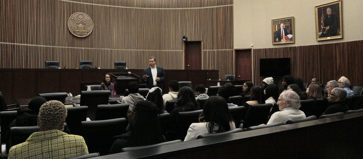 Our Court enjoys visiting students in their classes and in our courtrooms including today welcoming high school students from Northeast Philadelphia meeting with Circuit Judge Restrepo to address his career arc and the role of trial and appeal judges in ensuring the Rule of Law.