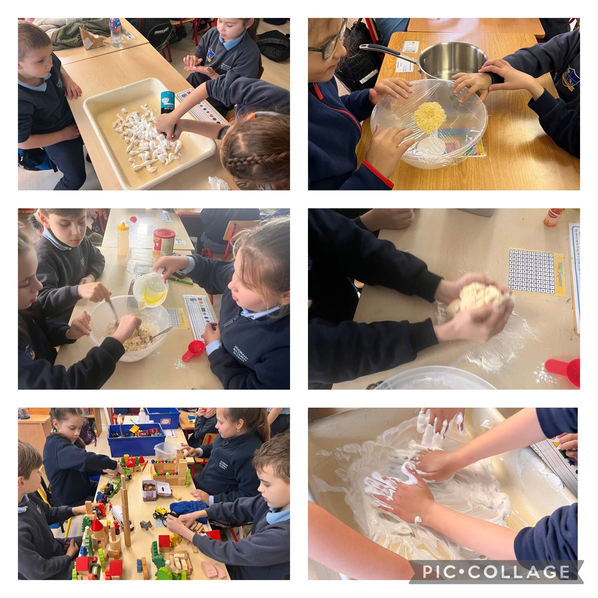 DoonahaSchool's tweet photo. The children in the junior room have been exploring a variety of themes as part of Aistear. They made their own play dough and slime. Lots of sticky fingers and happy smiles! https://t.co/kVXMBeUTVk