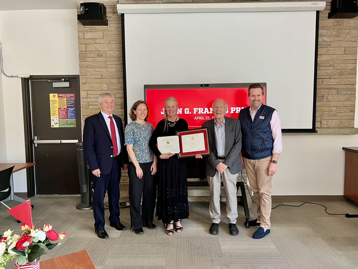 Professor Cynthia Furse from the Department of Electrical and Computer Engineering in the Price College of Engineering, is the recipient of the 2024 John G. Francis Award for Faculty Mentorship. Congratulations! Thank you Dean Brown for helping Dean Hagood present this award.