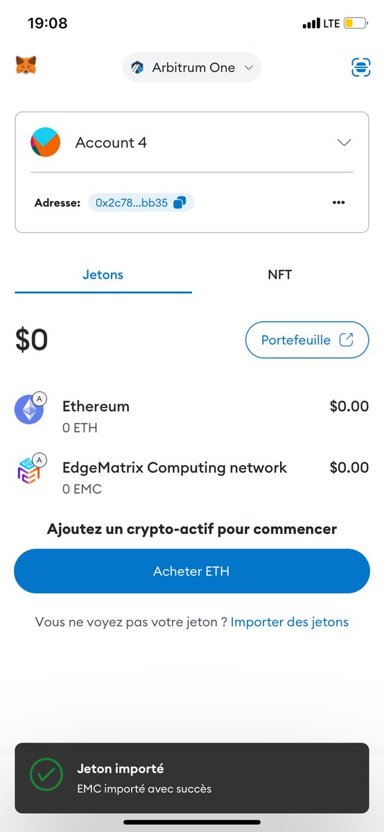 EMC_french's tweet photo. Résultat: Jeton importé avec succès 🤩🤩
Félicitation, vous venez d’importer le jeton $EMC dans votre portefeuille.

Toutes les transactions ainsi que le prix de votre solde en EMC apparaîtront désormais dans votre wallet et vous pouvez l’envoyer et l’utiliser selon votre choix. https://t.co/HhghrFPltQ