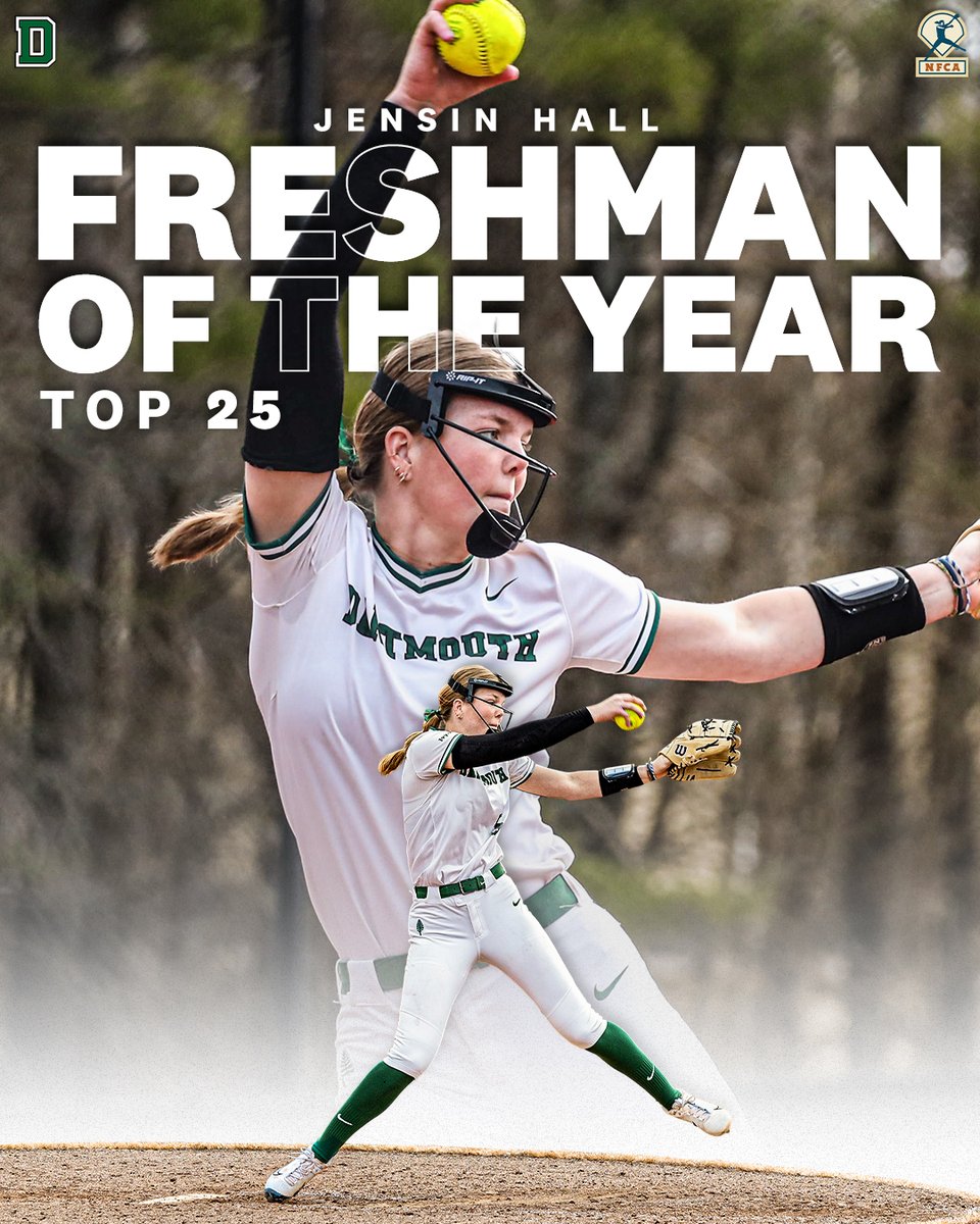 𝗙𝗥𝗘𝗦𝗛𝗠𝗔𝗡 𝗢𝗙 𝗧𝗛𝗘 𝗬𝗘𝗔𝗥 𝗧𝗢𝗣 𝟮𝟱

<a href="/jensin_hall/">Jensin Hall</a>, the nation's leader in strikeouts per seven innings, is the first player in program history to be named to the TUCCI/NFCA Division I National Freshman of the Year Top 25!

🔗: dartsports.co/44iidP8 | #GoBigGreen