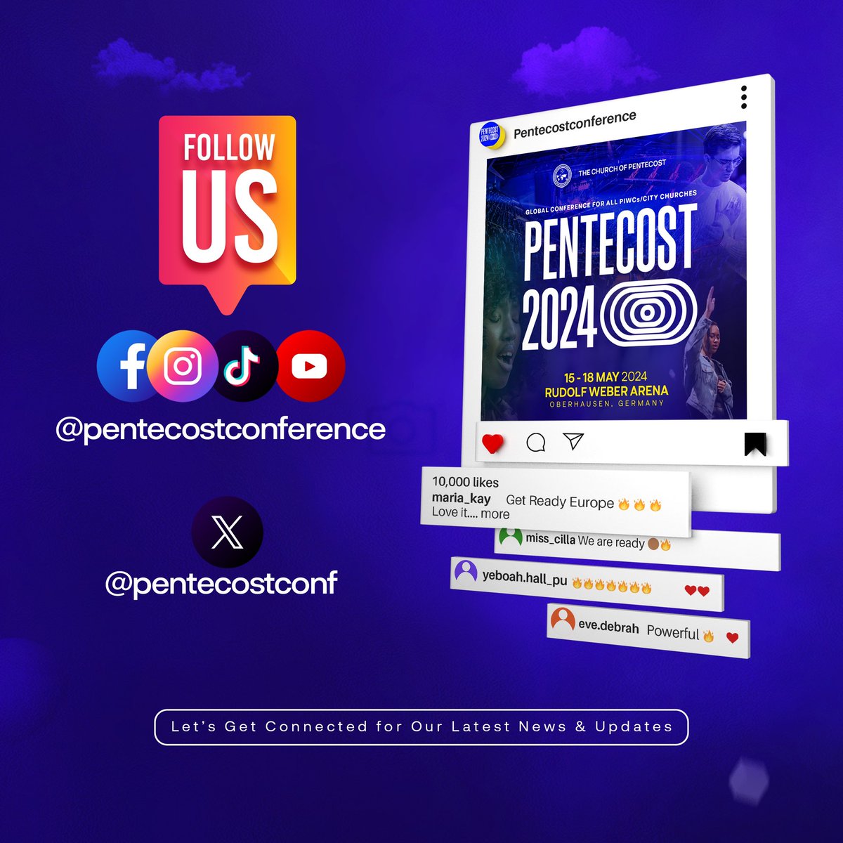 Stay connected with the Pentecost conference on social media! We don’t want you to miss out on important news and updates. Hit the follow/like/ subscribe button on Instagram, TikTok, Facebook, X, & YouTube ☺️

#PENTECOST2024 🔥🔥🔥