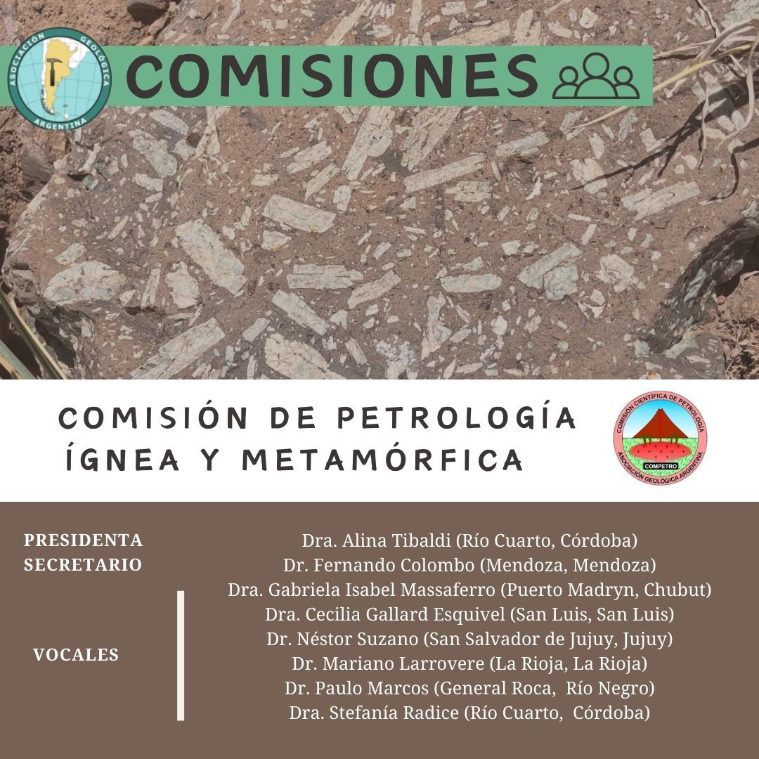 Nos complace presentarles la nueva conformación de la Subcomisión de Petrología Ígnea y Metamórfica (COMPETRO) de la AGA.
Damos la bienvenida a los nuevos miembros y expresamos nuestro agradecimiento a los profesionales que integraron la Subcomisión