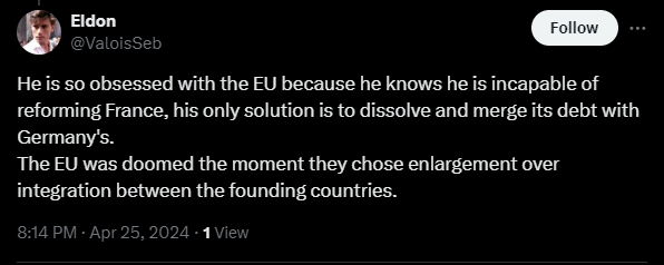 If you guys want to see the absolute nonsense conspiracy theories that French liberals have to deal with: This is why people think Emmanuel Macron is pro-EU. He's also clearly done nothing to reform France at all, no sir.