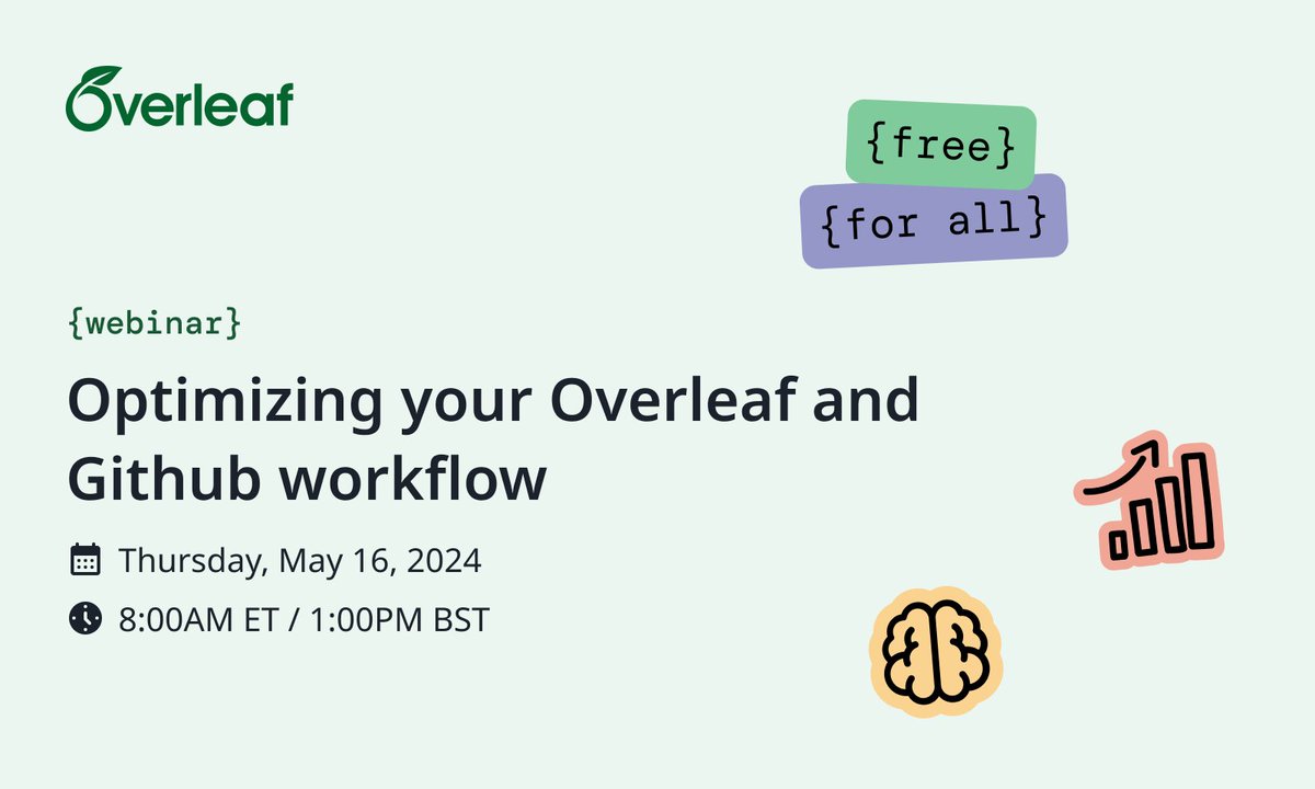 We have an upcoming free webinar: Streamline your technical documentation preparation by bringing GitHub into your Overleaf workflow. Save the date: Thursday, May 16, 2024, 8:00AM ET / 1:00PM BST. digital-science.zoom.us/webinar/regist…