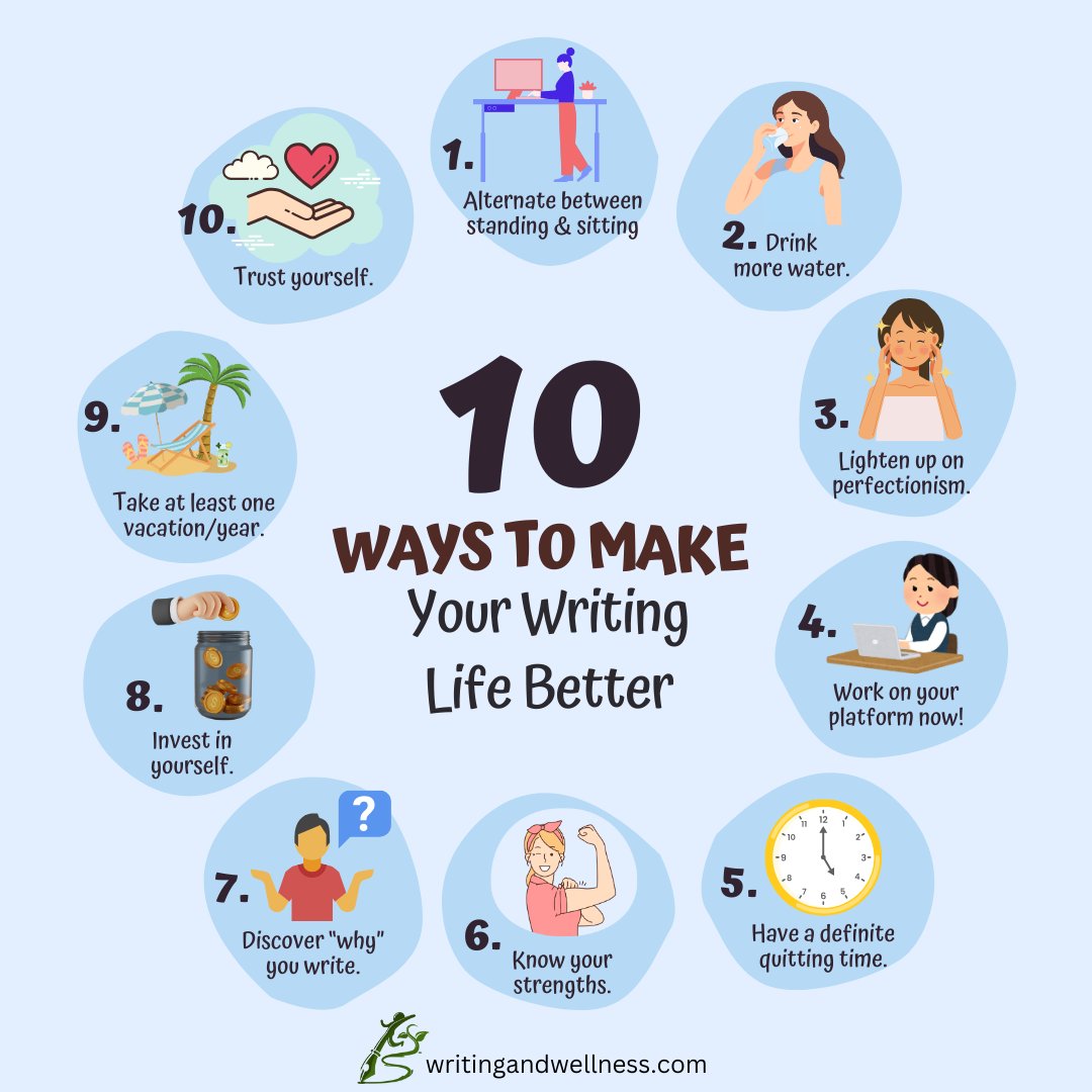 10 Ways to Make Your Writing Life Better. #amwriting #healthyliving bit.ly/2XCoZvE