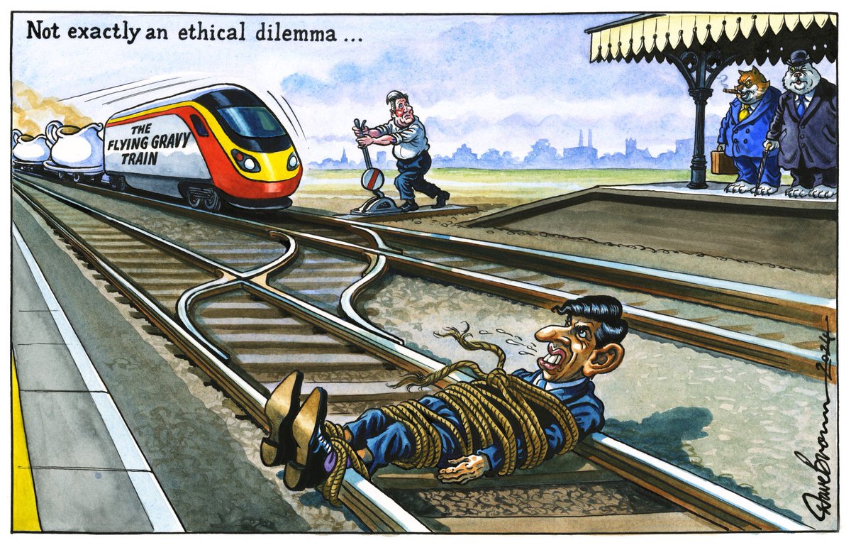 Dave Brown on #Starmer #Rail #Sunak #KeirStarmer #RishiSunak #LabourParty #RailNationalisation #GeneralElectionNow – political cartoon gallery in London original-political-cartoon.com