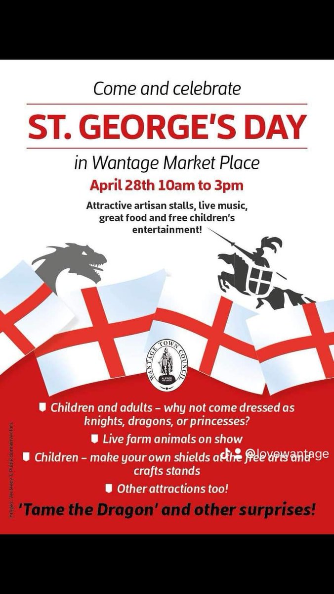 Looking forward to #StGeorgesDay celebrations in #Wantage! Dancing at 12.45pm and 1.45pm <a href="/WantageTCM/">LoveWantage</a>
lovewantage.uk