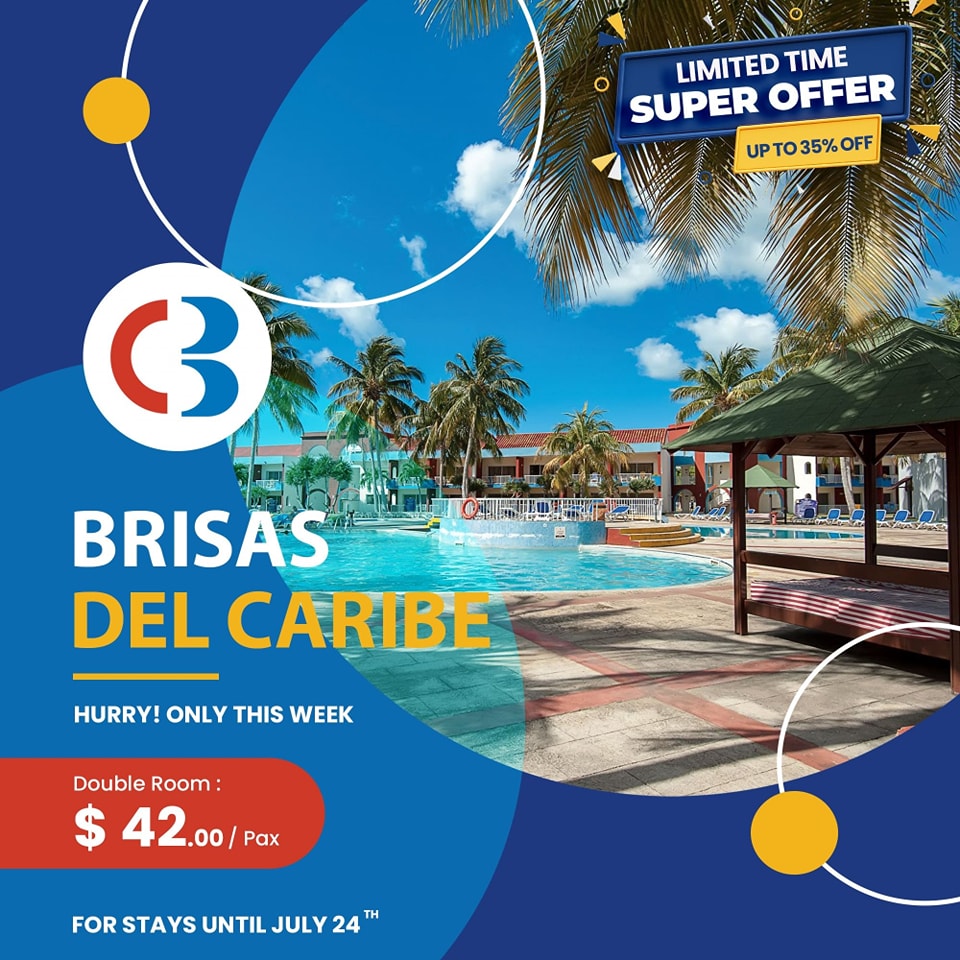 #BrisasdelCaribe new offer!!!! In Varadero, special price per person per night. Book your holidays now!
Remember, you can book this week for your next summer holidays! Reservation until July 24! Capacity is Limited! Contact us now!
#CubabookingHotels #BestOffer #WeekOffer