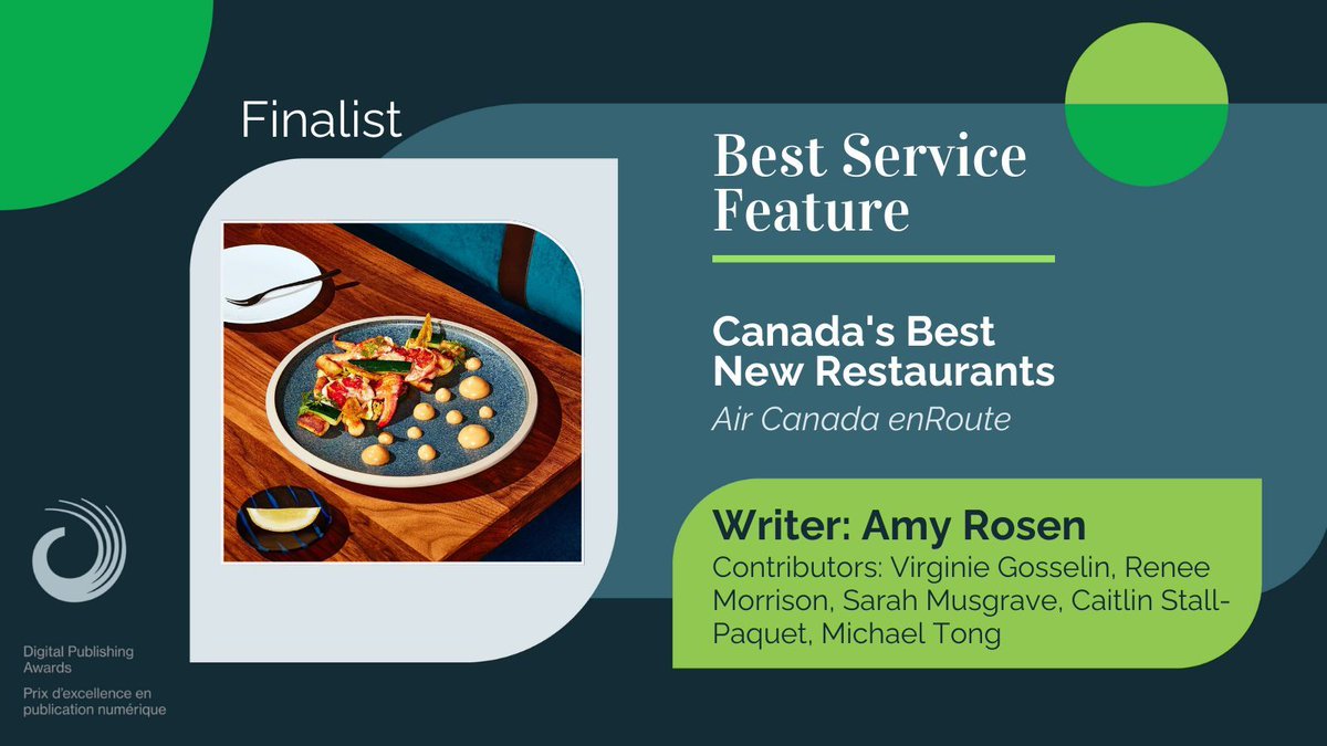Digital Publishing Awards 🇨🇦 (@dpawards) on Twitter photo Congrats to the <a href="/enRoutemag/">Air Canada enRoute</a> team! "Canada's Best New Restaurants" in nominated for Best Service Feature. #DPA24 <a href="/amyrrosen/">Amy Rosen</a> <a href="/EatingPants/">Sarah Musgrave</a> <a href="/CaitlinStallP/">Caitlin Stall-Paquet</a> buff.ly/3W8ZZ0t Congrats to the <a href="/enRoutemag/">Air Canada enRoute</a> team! "Canada's Best New Restaurants" in nominated for Best Service Feature. #DPA24 <a href="/amyrrosen/">Amy Rosen</a> <a href="/EatingPants/">Sarah Musgrave</a> <a href="/CaitlinStallP/">Caitlin Stall-Paquet</a> buff.ly/3W8ZZ0t