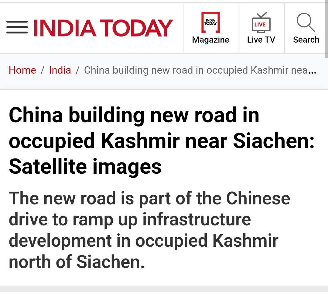 India Today big expose 🚨🚨 🚨China is building a road in part of illegally occupied Kashmir near Siachen Glacier 🚨Satellite images show road construction between June and August last year 🚨Indian defence experts see this as violation of India's sovereignty LaL aankh busy in