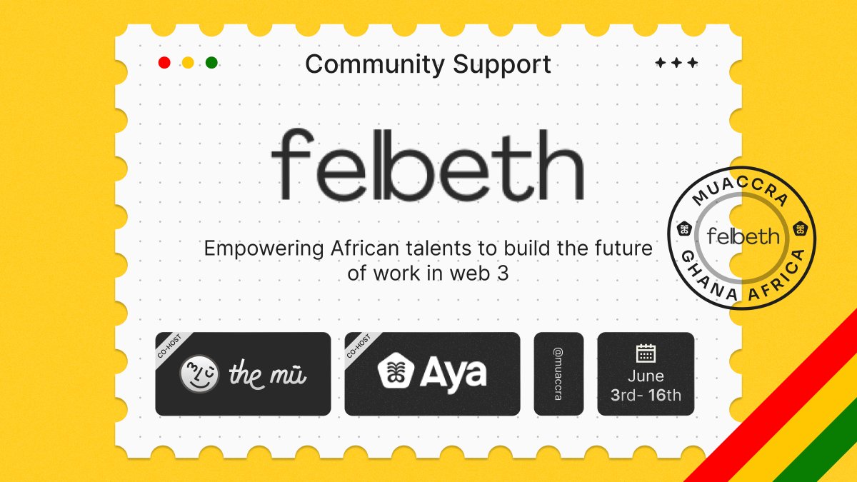 Thrilled to welcome 🌍 @Felbeth_ — empowering African talents to shape the future of work in web3. And guess what? At #muAccra 🦁, where diverse ecosystems and projects from around the globe converge, you might just find your dream job! Don't miss out: tally.so/r/w7WoG9