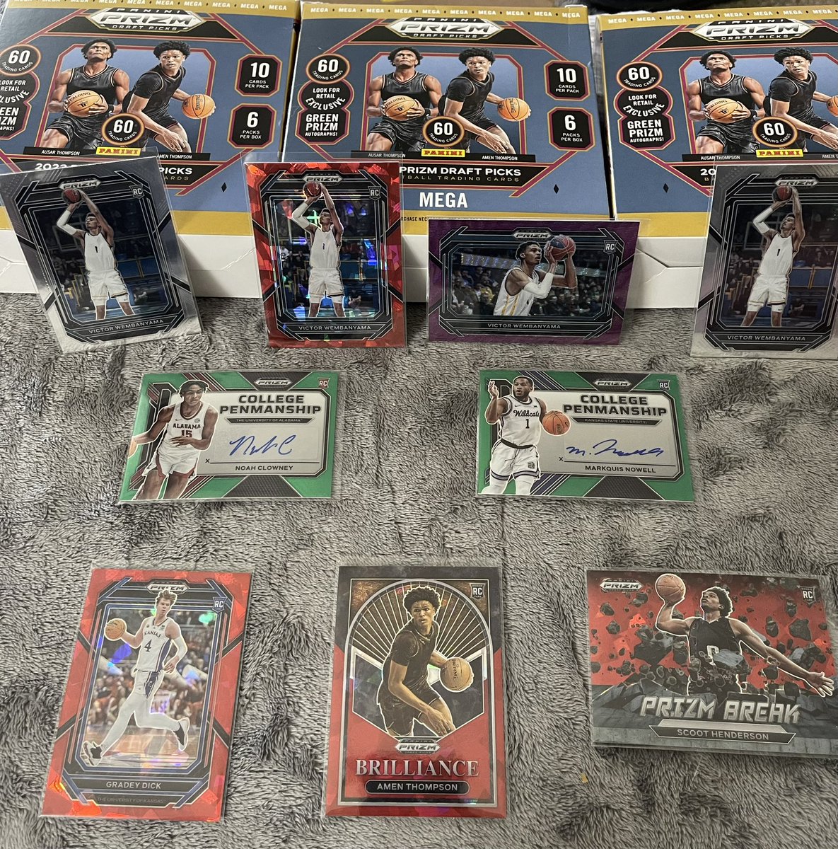 Adam27120851's tweet photo. I opened  3 Mega boxes of NBA 2023 Prizm Draft Picks. I’d say in was a fantastic haul @paniniprizm https://t.co/6iisSsnVOC