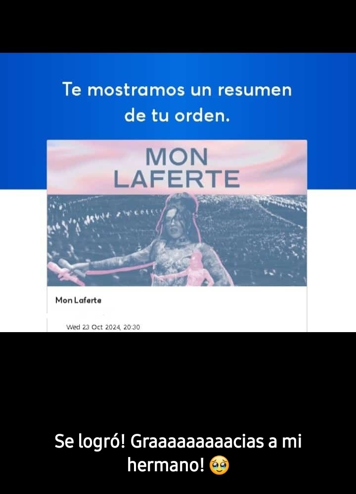yElMi28's tweet photo. ¡En esta vida ya gané!  Porque tengo al mejor hermano del universo y porque veré a mi Diosa una vez más! TE AMOOOO MI REINA! 

Nos vemos en Octubre @monlaferte 

¡Ya tenemos boleto gracias a él,  vamos por esa pasarela!  
#autopoietica #monlaferte #auditorionacional https://t.co/Non8ZyGnUY