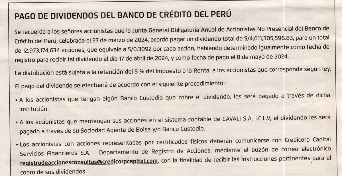 El BCP, el banco de los Dionisio Romero, financistas de las campañas de Keiko Fujimori, repartirá más de S/ 4 mil millones en dividendos a sus accionistas. Una bicoca.