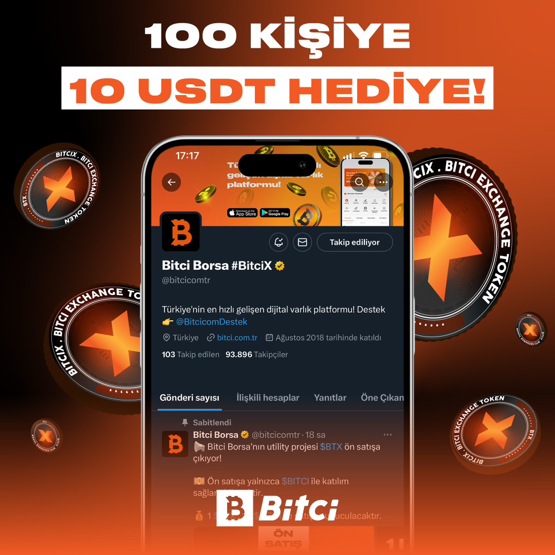 🧡 #BitciX 'e özel yeni bir kampanya ile karşınızdayız! 🚀

✨ X hesabında kullanıcı adının sonuna #BitciX yazan 100 kullanıcımıza 10 $USDT hediye ediyoruz. 🎁

👥 Kimler kullanıcı adını değiştirdi? Yorumlarda bekliyoruz. 📢