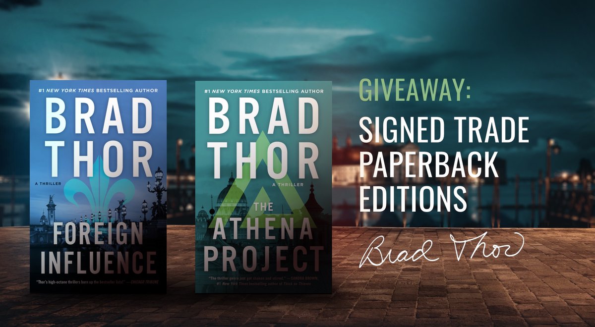 LAST CHANCE TO WIN this month's prize package! Make sure you are signed up for my newsletter to be entered to win signed editions of FOREIGN INFLUENCE and THE ATHENA PROJECT: bradthor.com/connect