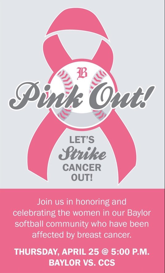 Baylor Softball vs CCS at 5:00 #WeAreBaylor #PinkOut #GameDay