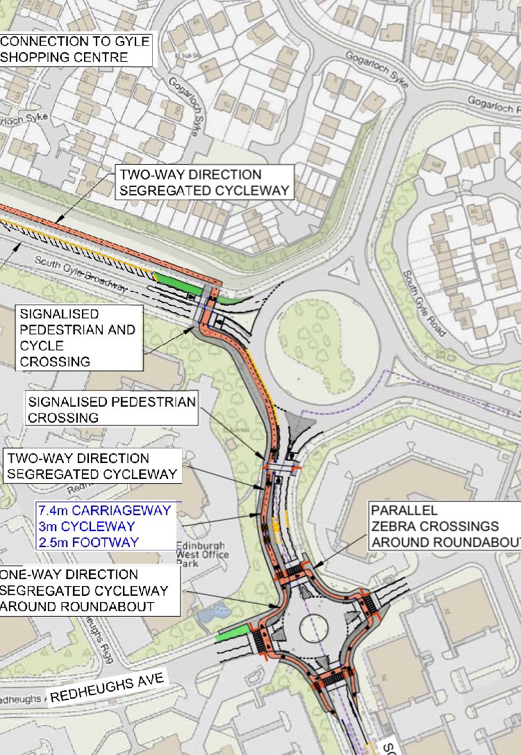 Bit disappointed to see in the plans for the West Edinburgh Link Cycle route that the big scary roundabout at the Gyle is only getting half of it segregated.
