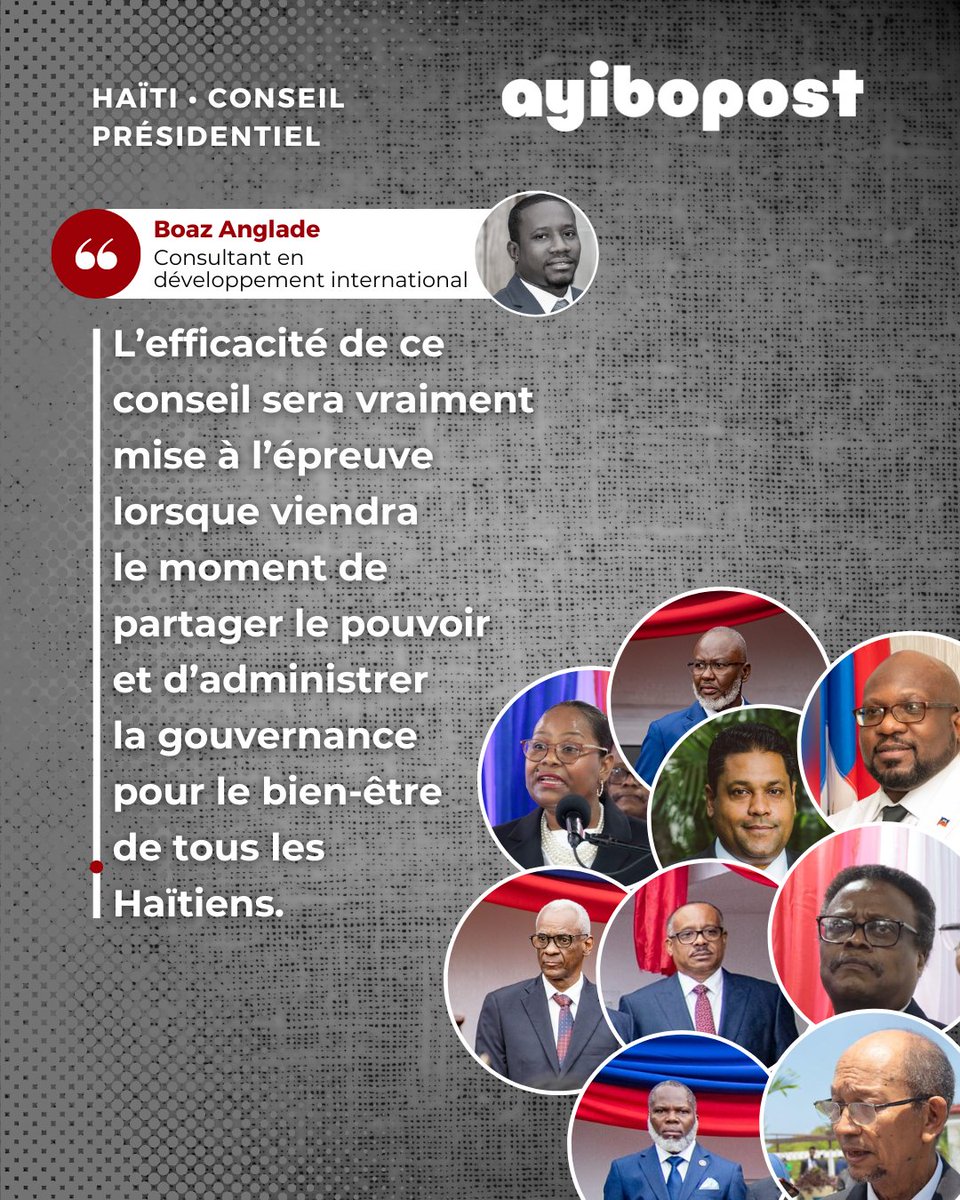 Ce conseil présidentiel sera réellement mis à l'épreuve lorsqu'il s'agira de partager le pouvoir et d'administrer la gouvernance pour le bien-être de tous les Haïtiens, selon le consultant en développement international, Boaz Anglade⬇️ ayibopost.com/opinion-quel-a…