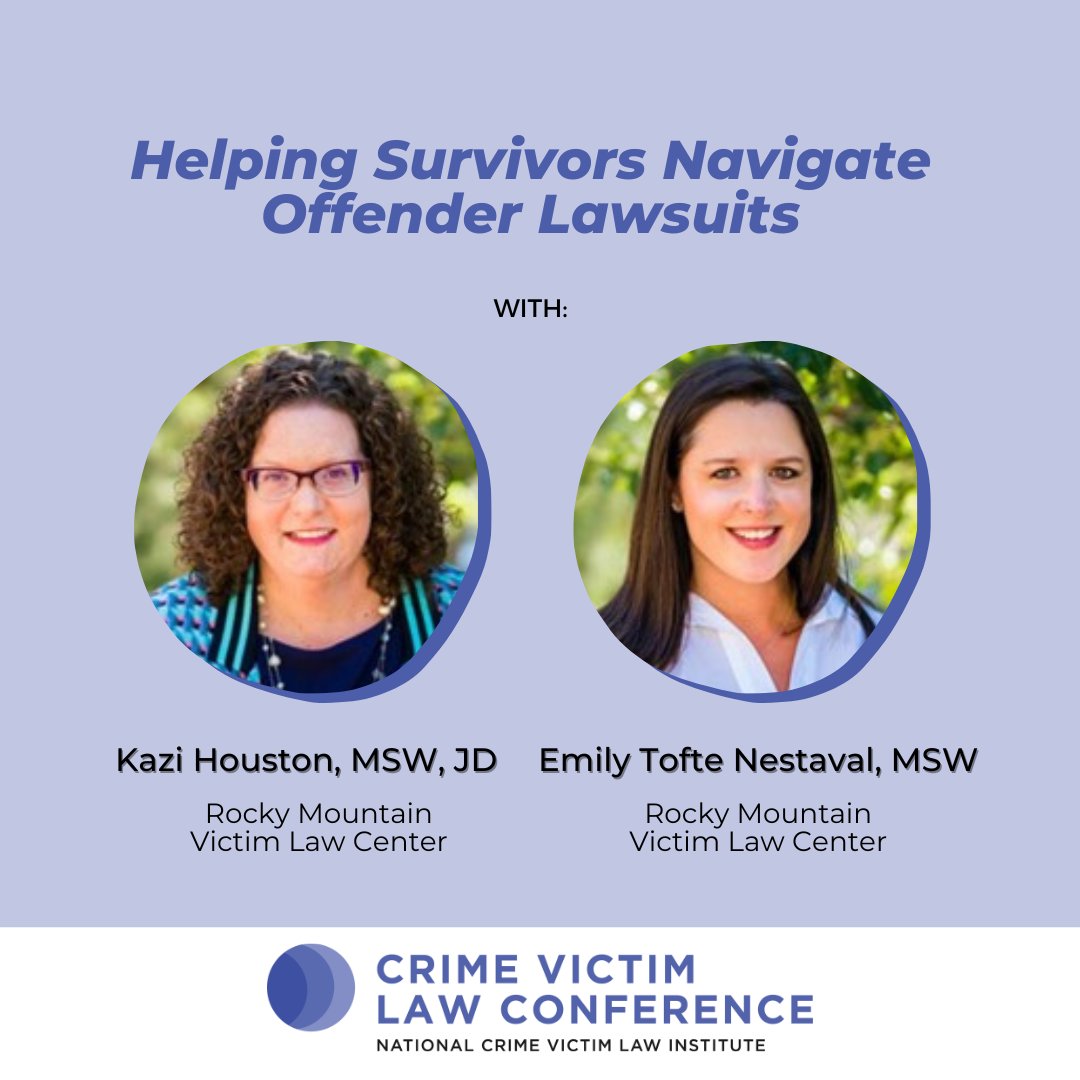 NCVLI's tweet image. Join @RMVictimLaw for a discussion on helping crime victims navigate offender lawsuits. Register for the 2024 Crime Victim Law Conference today! May 21-22 in Portland, OR whova.com/portal/registr…