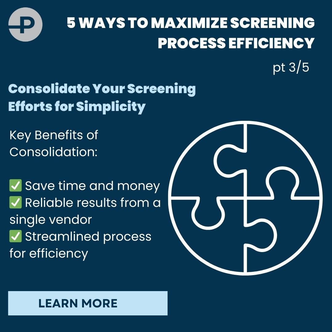 Pt 3/5 - Consolidate Your Screening Efforts for Simplicity Streamline your #screeningprocess by consolidating your screening efforts with Peopletrail. From criminal #backgroundchecks to #verifications, we offer comprehensive solutions to meet all your screening needs.