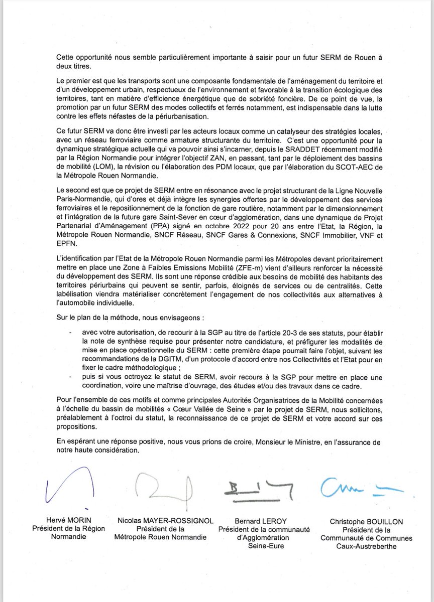 Avec @Herve_Morin @BernardLeroy27 @Chris_Bouillon, nous adressons un courrier à @P_Vergriete pour qu’il procède à la labellisation du Service Express Régional Métropolitain. Nous devons améliorer le serv. public ferroviaire! Je suis déterminé à faire avancer notre projet de SERM