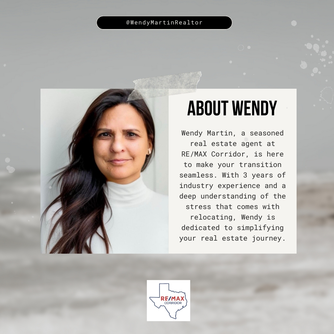 Meet Wendy @RE/MAX Corridor! 🏡✨  W

Ready to make your move stress-free? Contact Wendy today and let's get started on your real estate adventure! 📲  

#WendyMartin #RealEstateAgent #RealtorinTexas #TexasRealtor #REMAXCorridor